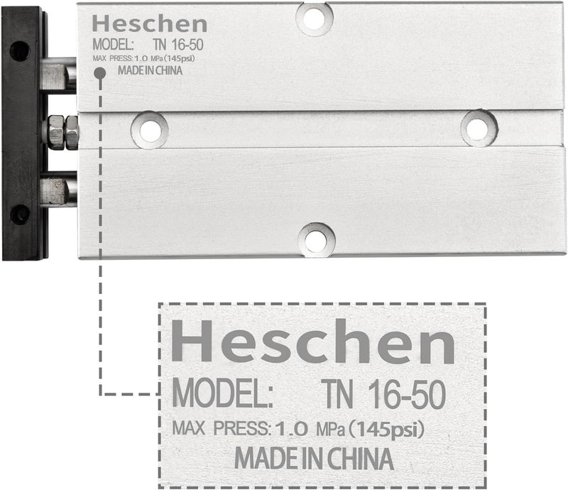 Heschen Pneumatic Air Cylinder, TN16-50(TDA16-50), Bore 16mm, Stroke 50mm, Double-Rod Double-Acting Aluminum Pneumatic Air Cylinder, with Magnet, Silver - Image 3